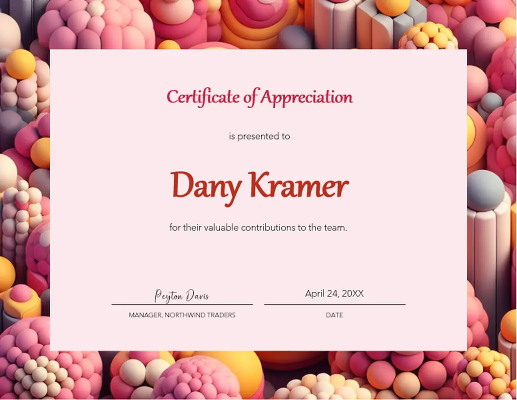 Team appreciation certificate